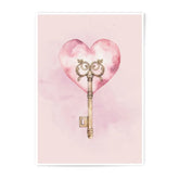 Heart Key Photographic Print, Watercolor Art Print, Romantic Wall Decor, Love Key Art, Vintage Key Print, Pink Decor, Valentine's Day Gift - Tawshia